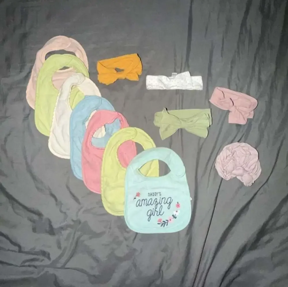 Infant Baby Girl Bibs and Headbands Set, 7-Piece Bib and 4-Piece Headwrap Bundle
